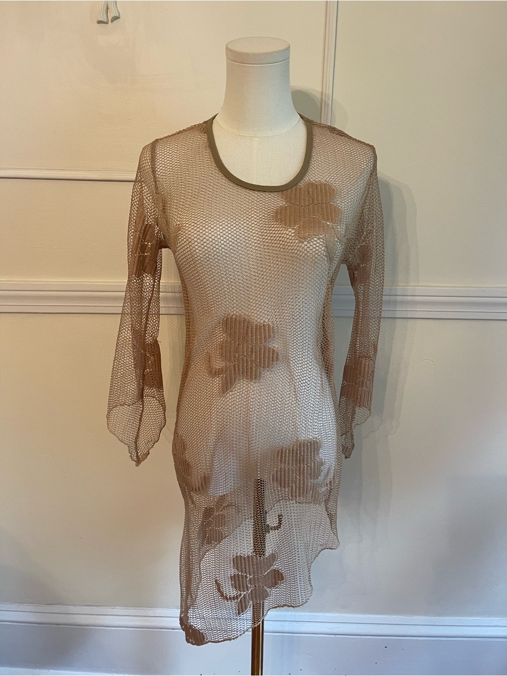 Sheer Taupe Floral Mesh Swim Cover-Up